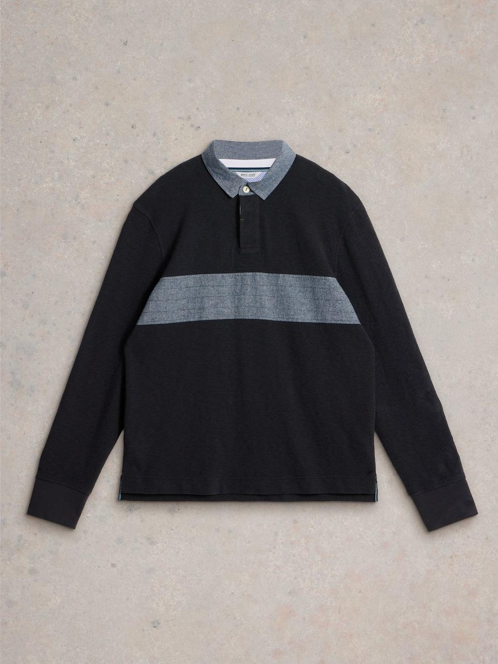 Cut  Sew Rugby Shirt in MID BLUE - FLAT FRONT