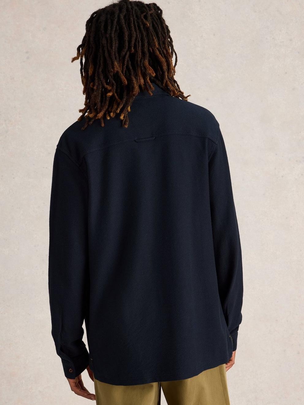 Textured Jersey Shirt in DARK NAVY - MODEL BACK