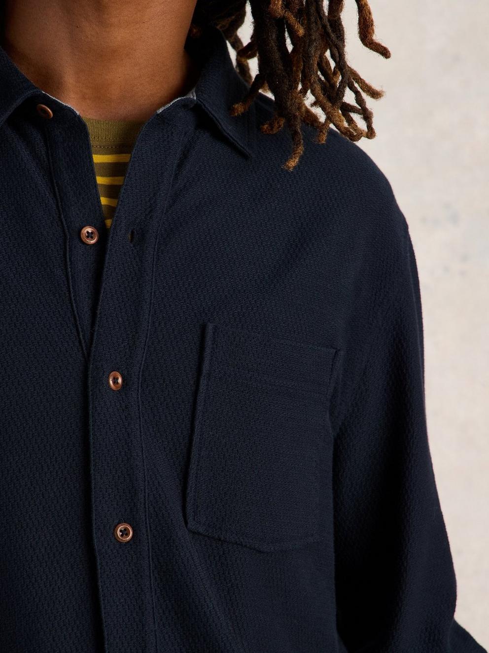 Textured Jersey Shirt in DARK NAVY - MODEL DETAIL