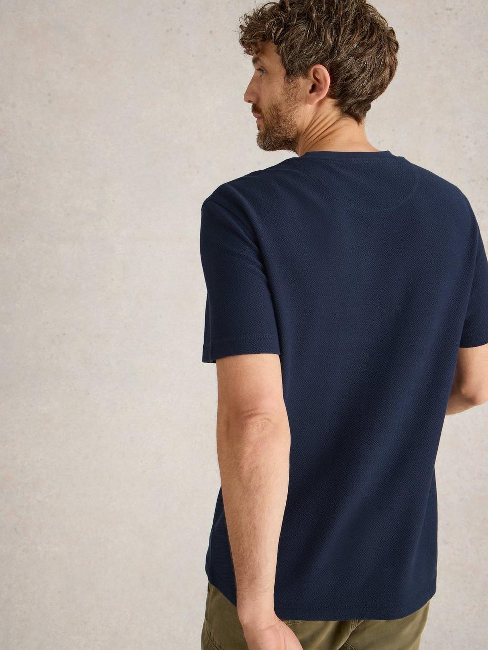 Tenby Textured SS Tee in DARK NAVY - MODEL BACK