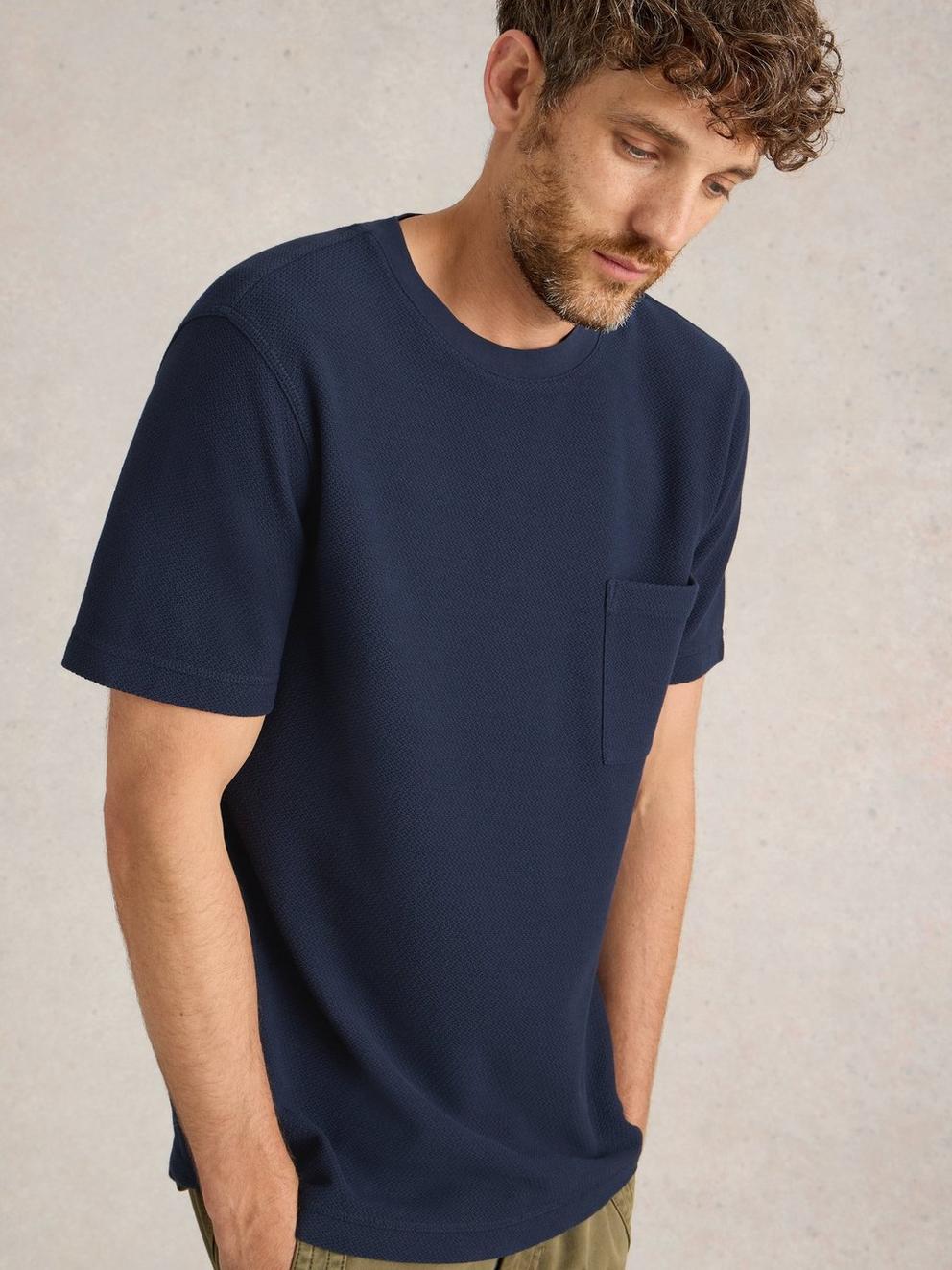 Tenby Textured SS Tee in DARK NAVY - MODEL DETAIL