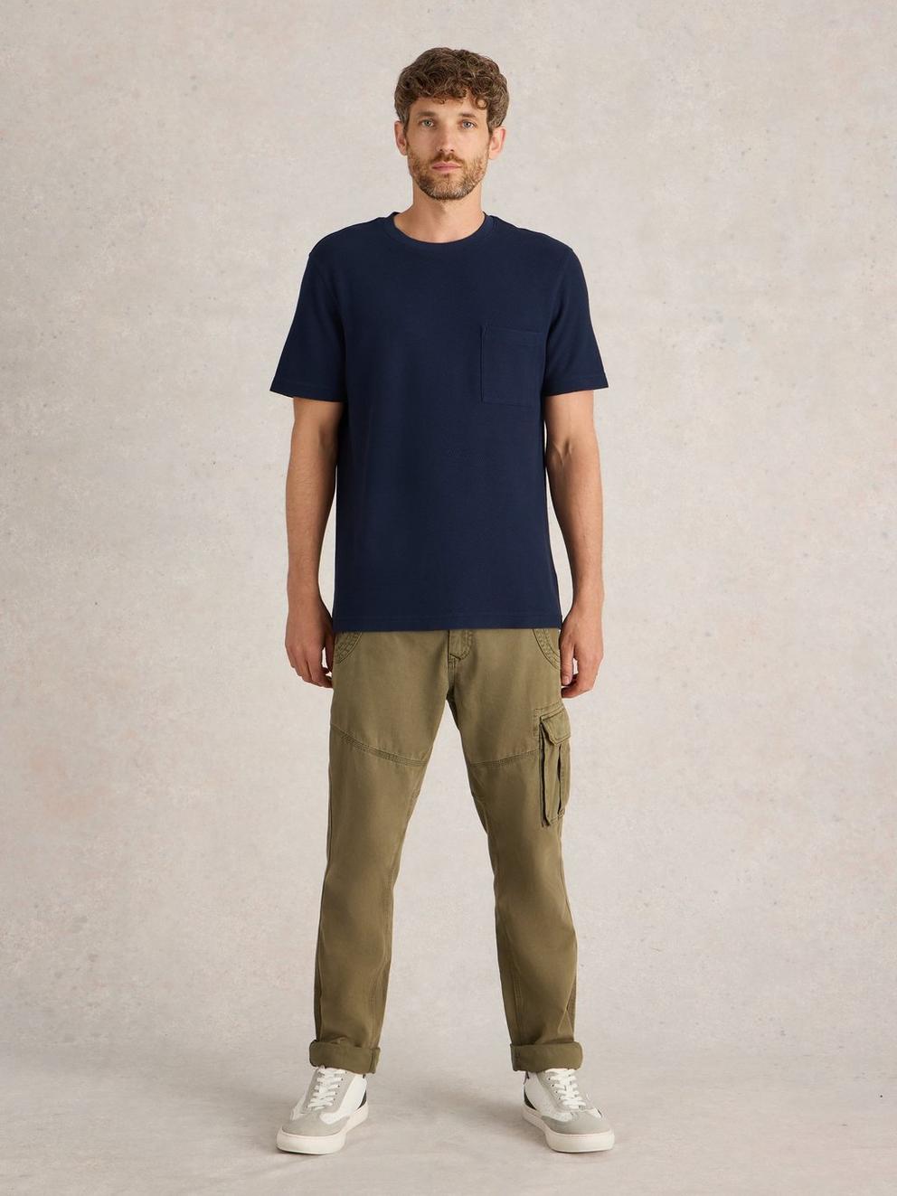 Tenby Textured SS Tee in DARK NAVY - MODEL FRONT