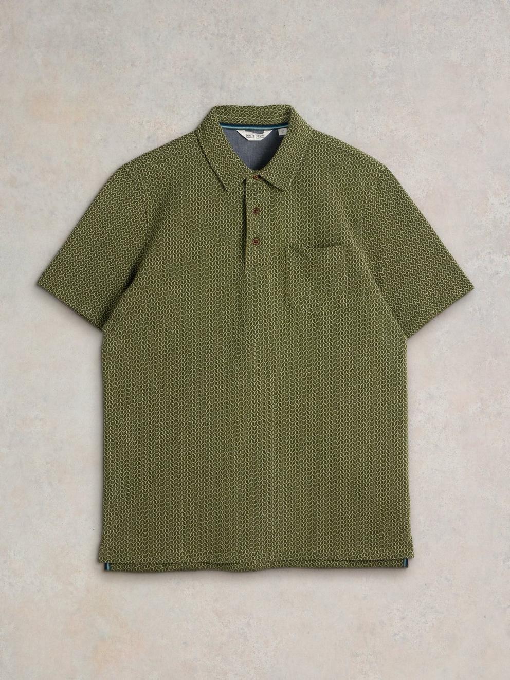 Jacquard Polo in KHAKI GRN - FLAT FRONT