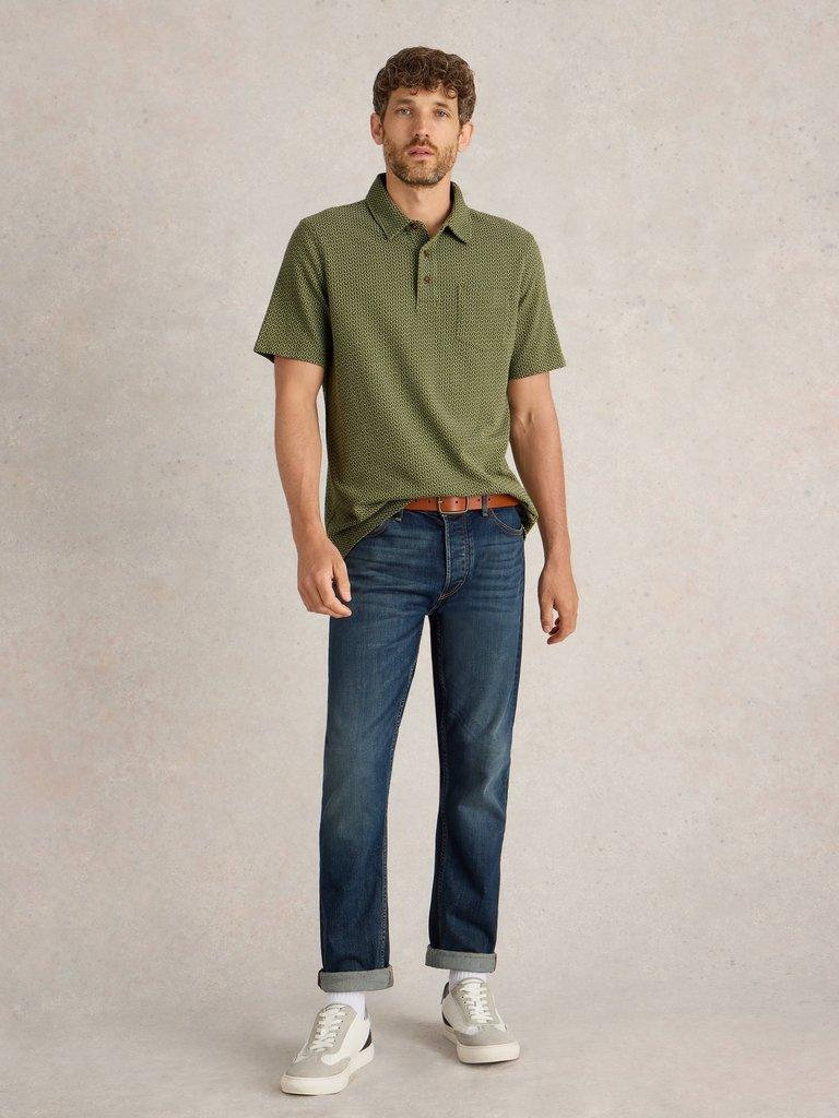 Jacquard Polo in KHAKI GRN - MODEL FRONT