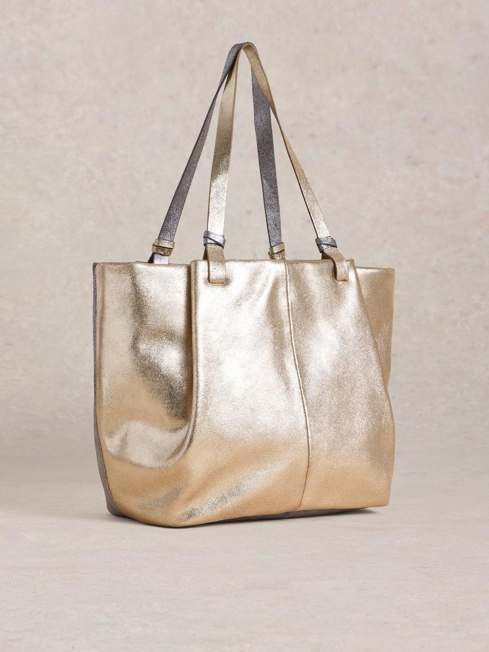 Tessy Leather Tote Bag in MIXED MET - FLAT BACK