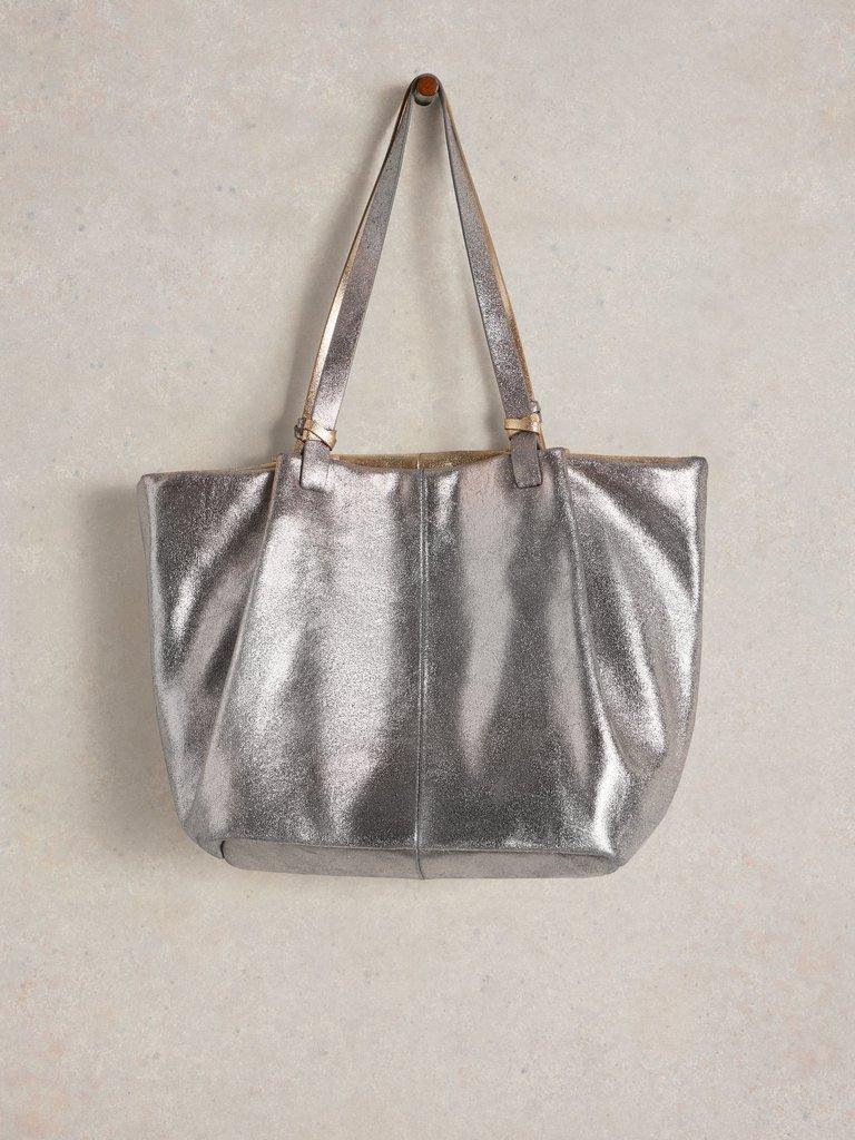 Tessy Leather Tote Bag in MIXED MET - FLAT FRONT