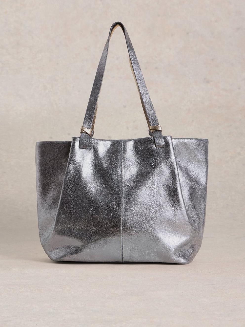 Metallic leather tote deals