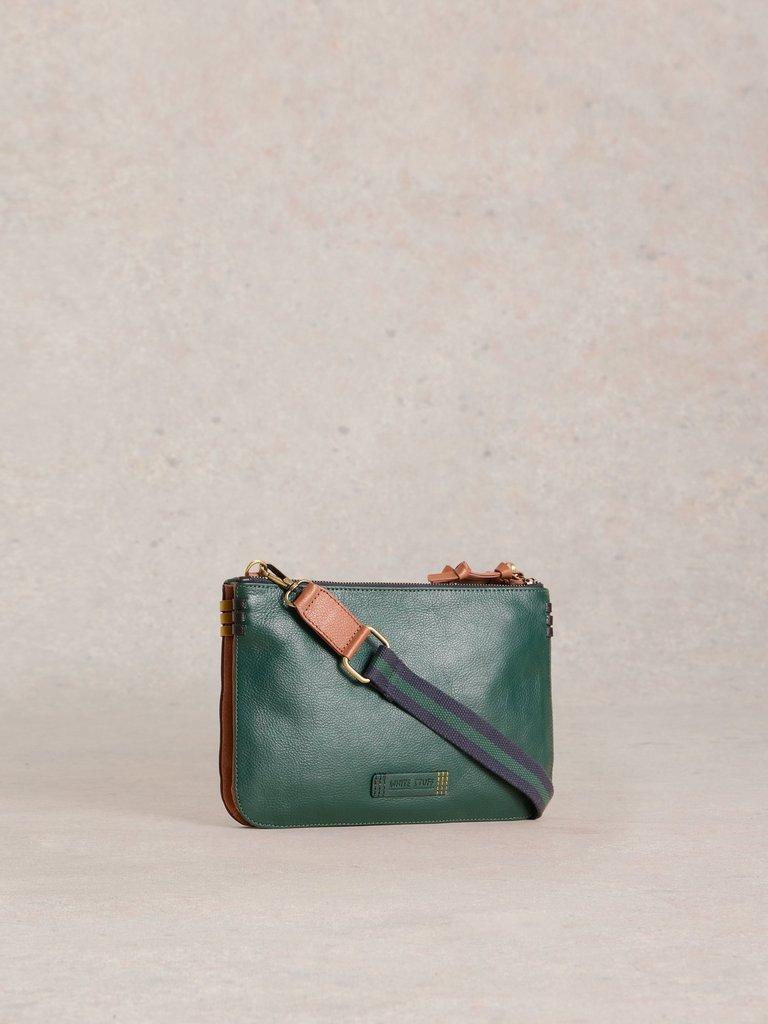 Connie Double Pouch Crossbody in GREEN MLT - FLAT BACK