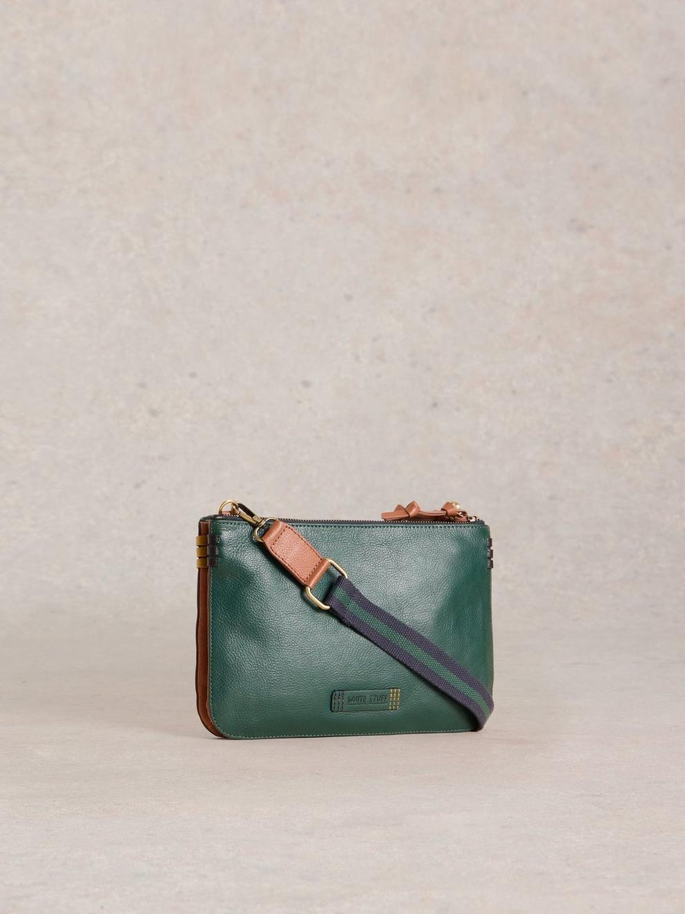 Connie Double Pouch Crossbody in GREEN MLT - FLAT BACK