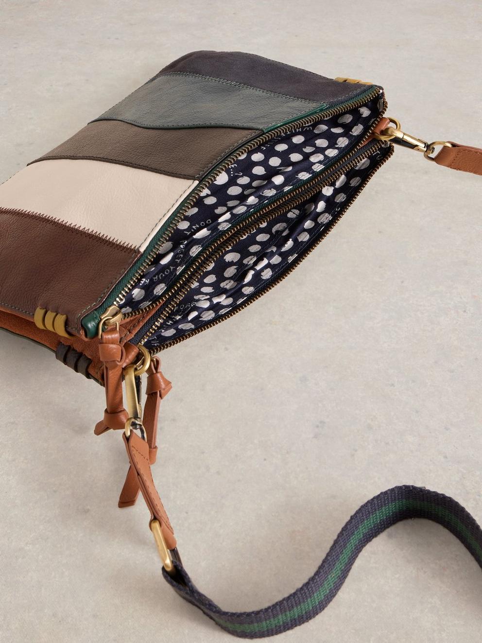 Connie Double Pouch Crossbody in GREEN MLT - FLAT DETAIL