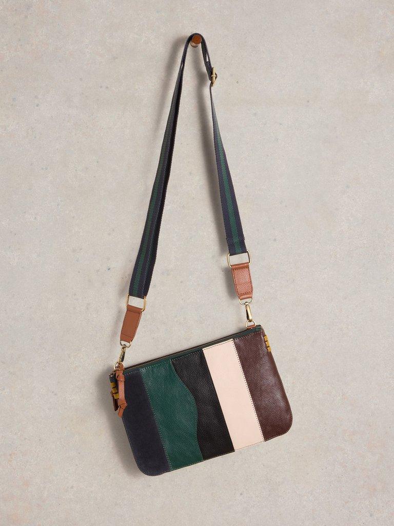 Connie Double Pouch Crossbody in GREEN MLT - FLAT FRONT
