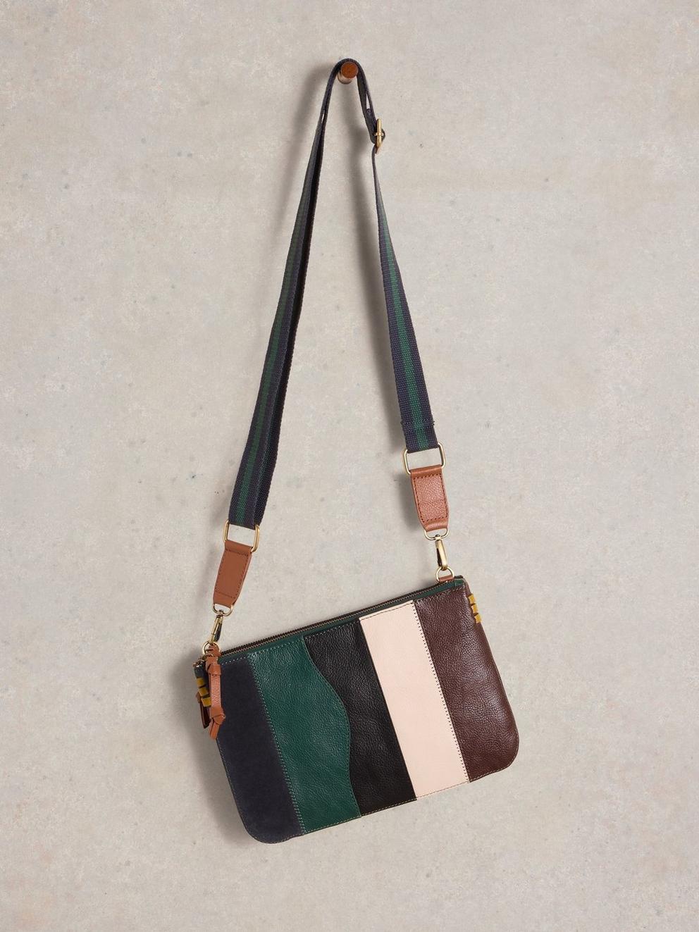 Connie Double Pouch Crossbody in GREEN MLT - FLAT FRONT