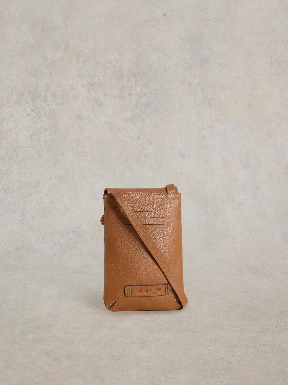 Clemmy Leather Phone Bag in TAN MULTI - FLAT BACK