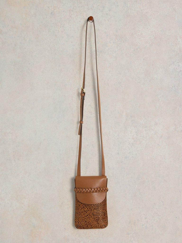 Clemmy Leather Phone Bag in TAN MULTI - FLAT FRONT