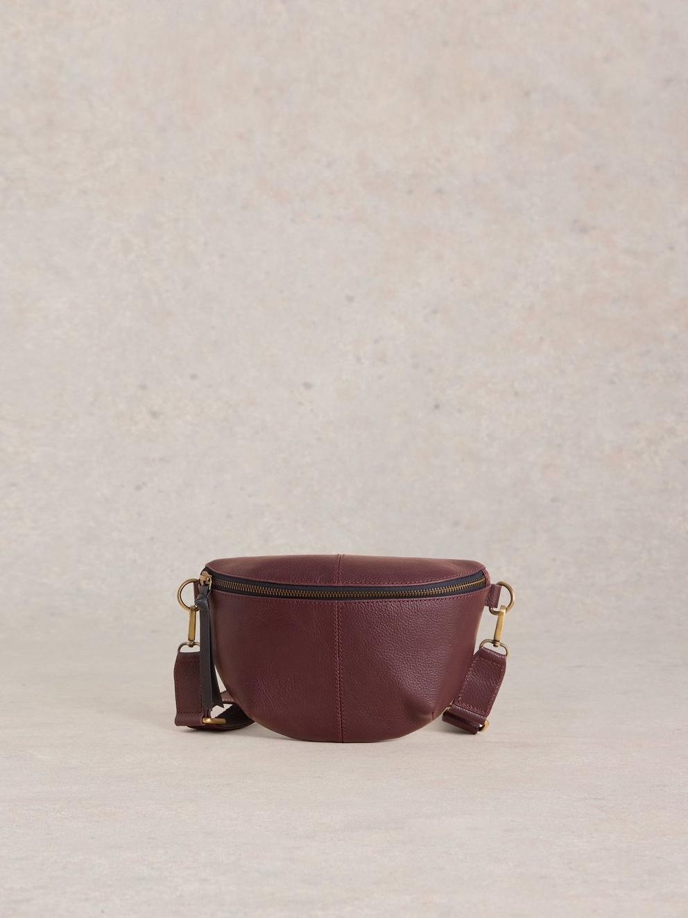 Mini Sebby Leather Sling Bag in DK PLUM - MODEL FRONT