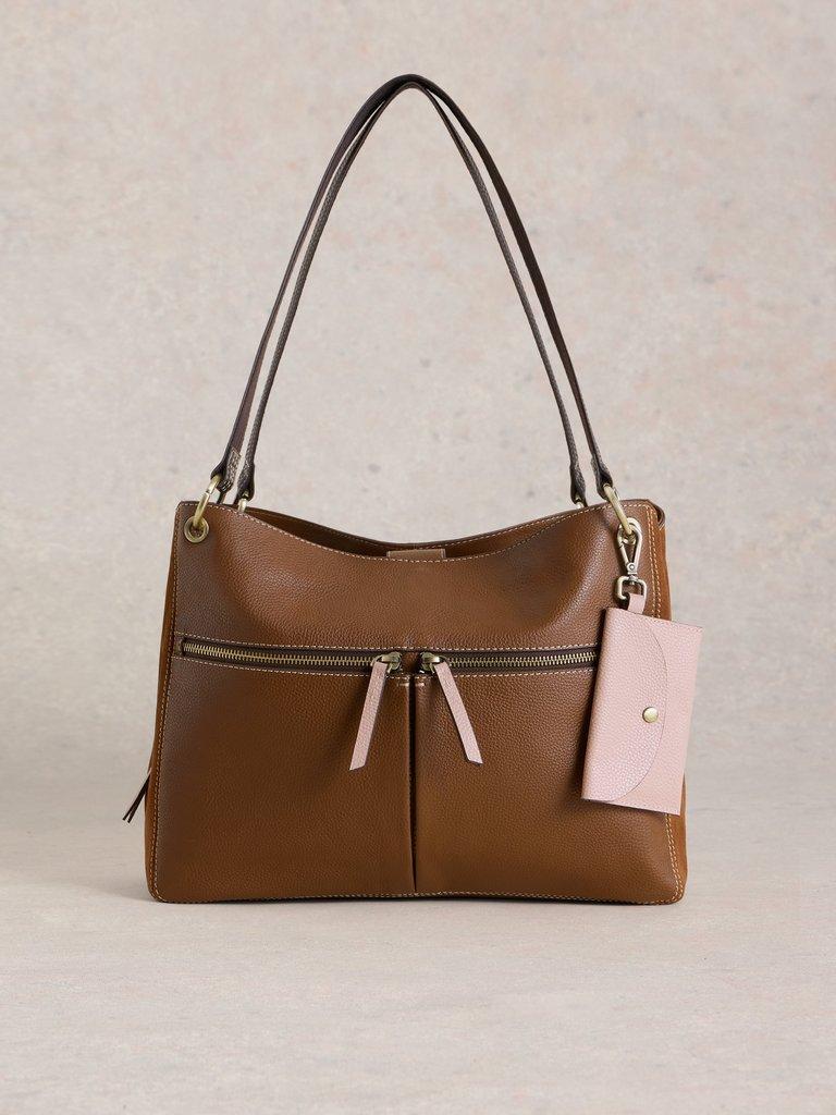 Farrah Leather Tote Bag in MID TAN - LIFESTYLE