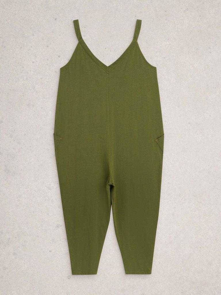 Selina Jersey V Neck Jumpsuit in KHAKI GRN - FLAT BACK