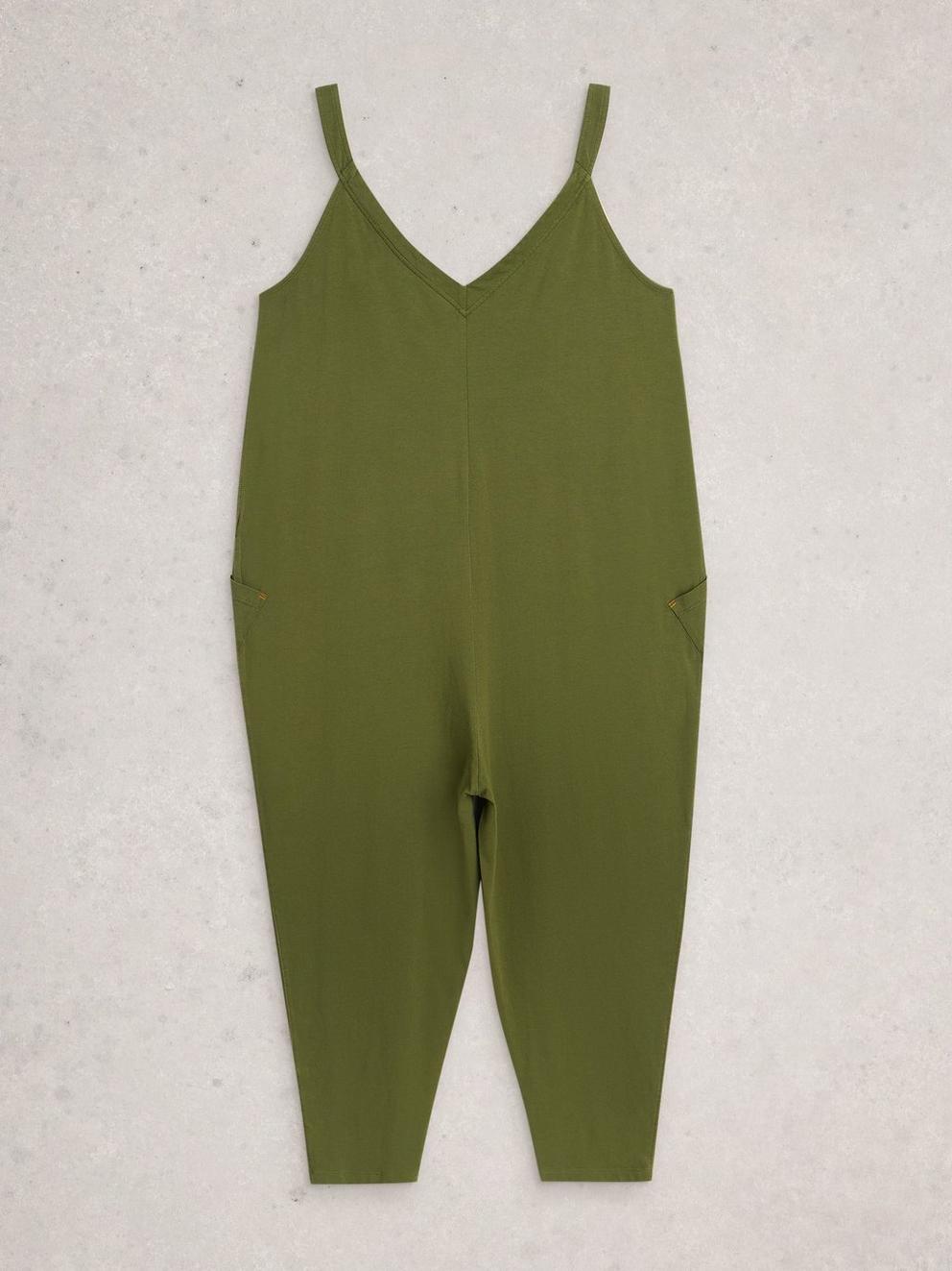 Selina Jersey V Neck Jumpsuit in KHAKI GRN - FLAT BACK