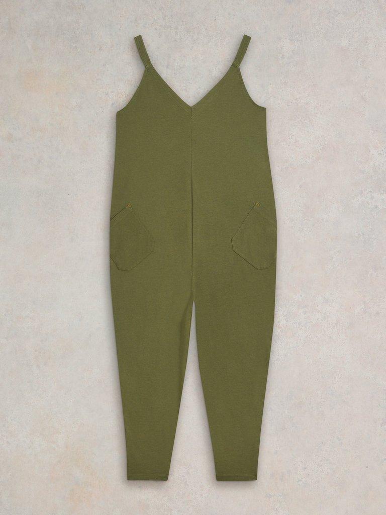 Selina Jersey V Neck Jumpsuit in KHAKI GRN - FLAT FRONT