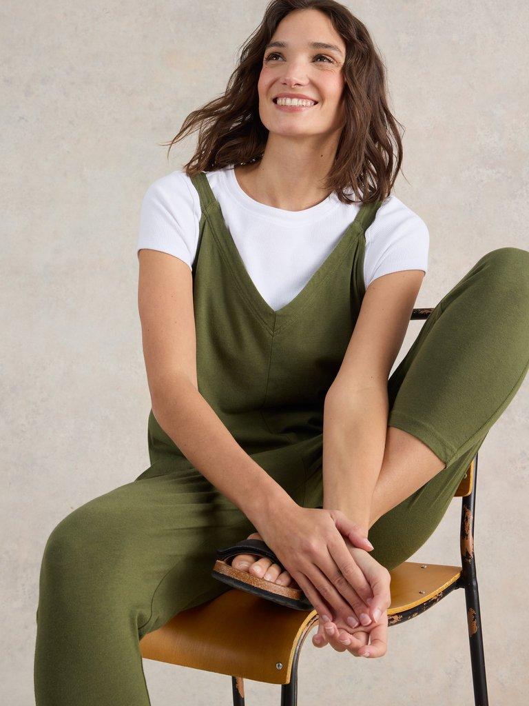 Selina Jersey V Neck Jumpsuit in KHAKI GRN - LIFESTYLE