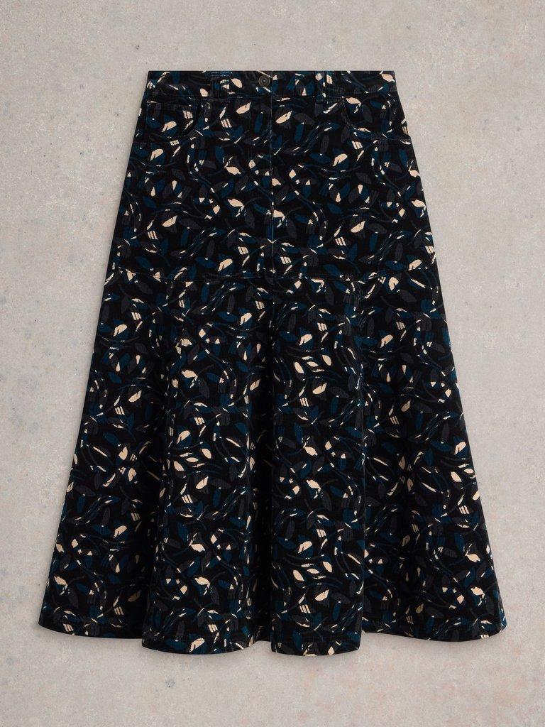 Quinn Organic Cord Midi Skirt in BLK PR - FLAT FRONT