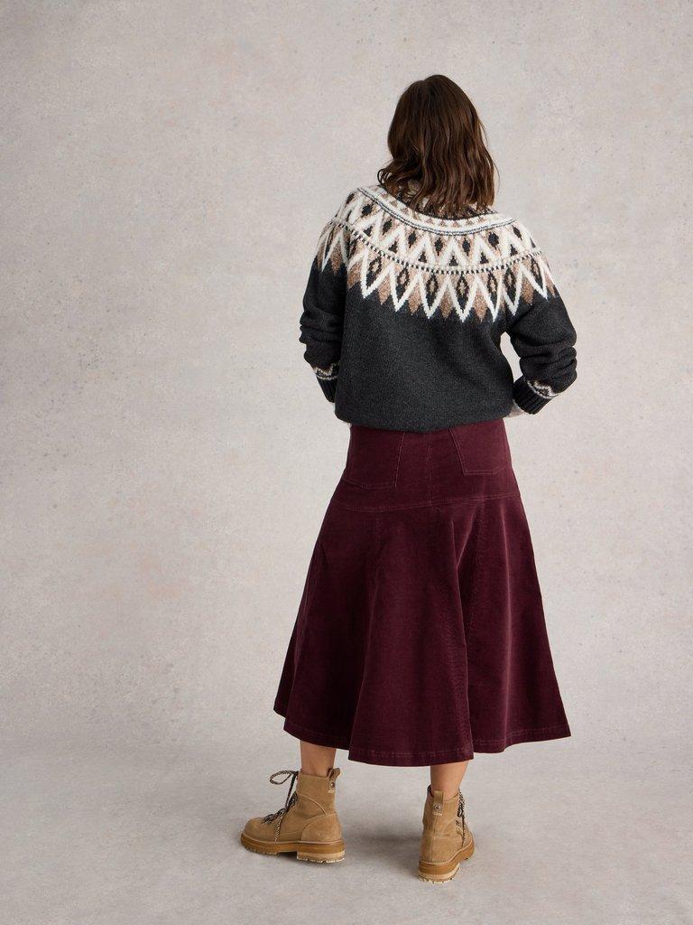 Quinn Organic Cord Midi Skirt in DK PLUM - MODEL BACK