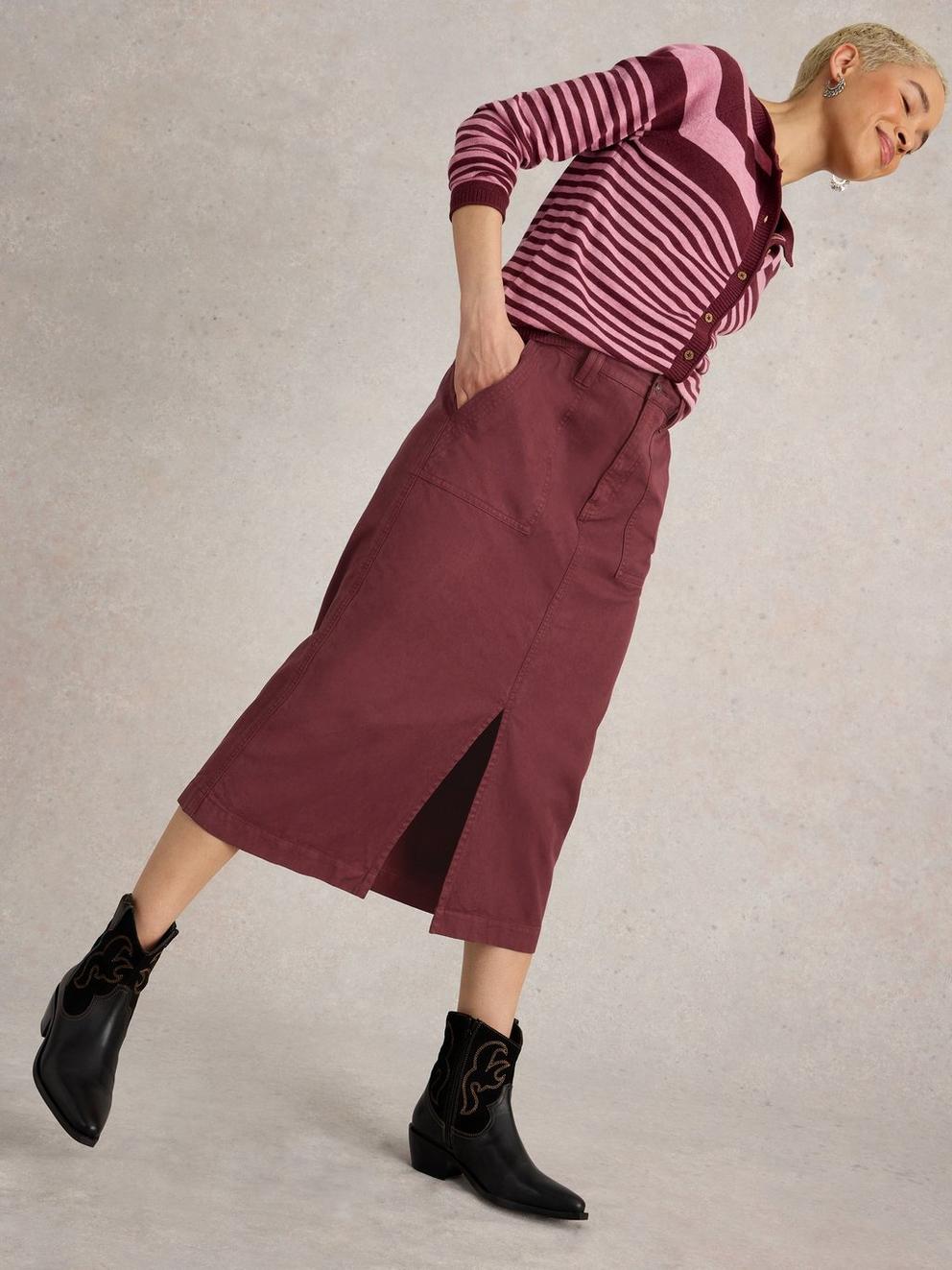 Maren Midi Skirt in DK PLUM - LIFESTYLE