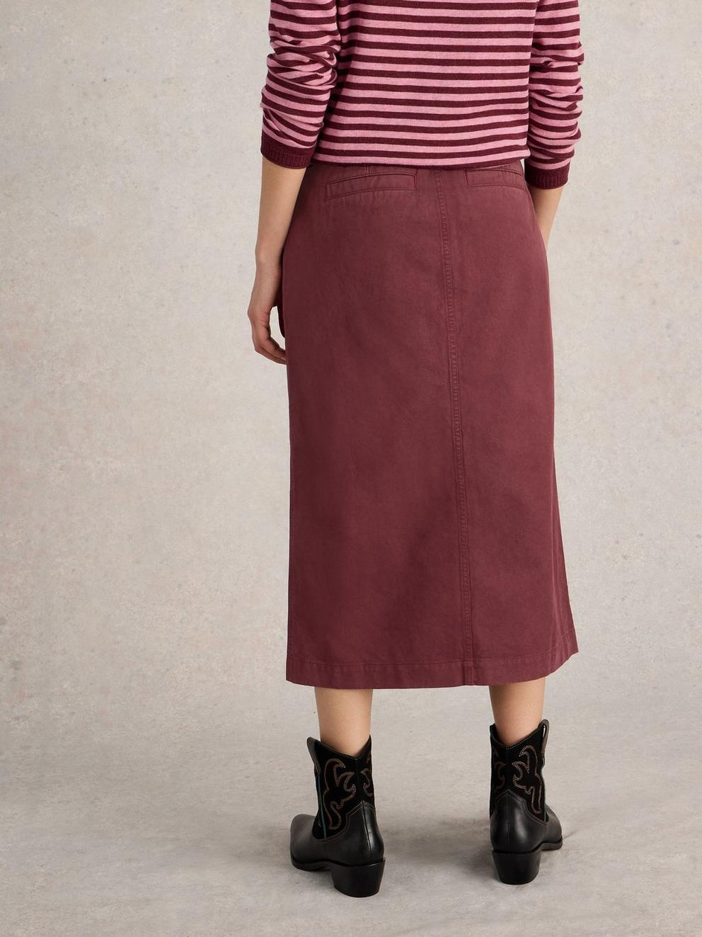 Maren Midi Skirt in DK PLUM - MODEL BACK