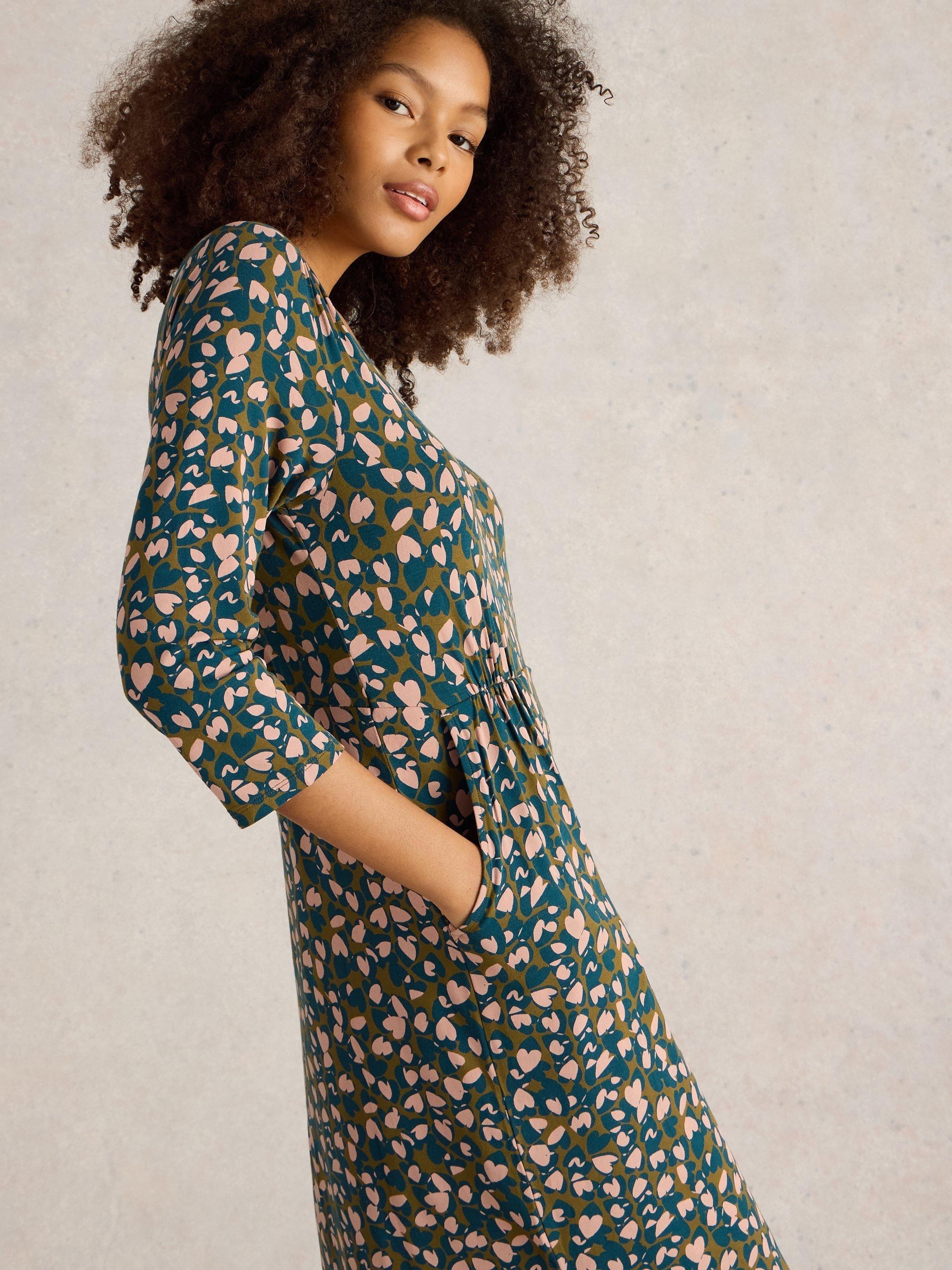 Tallie Jersey Dress in GREEN PRINT | White Stuff US