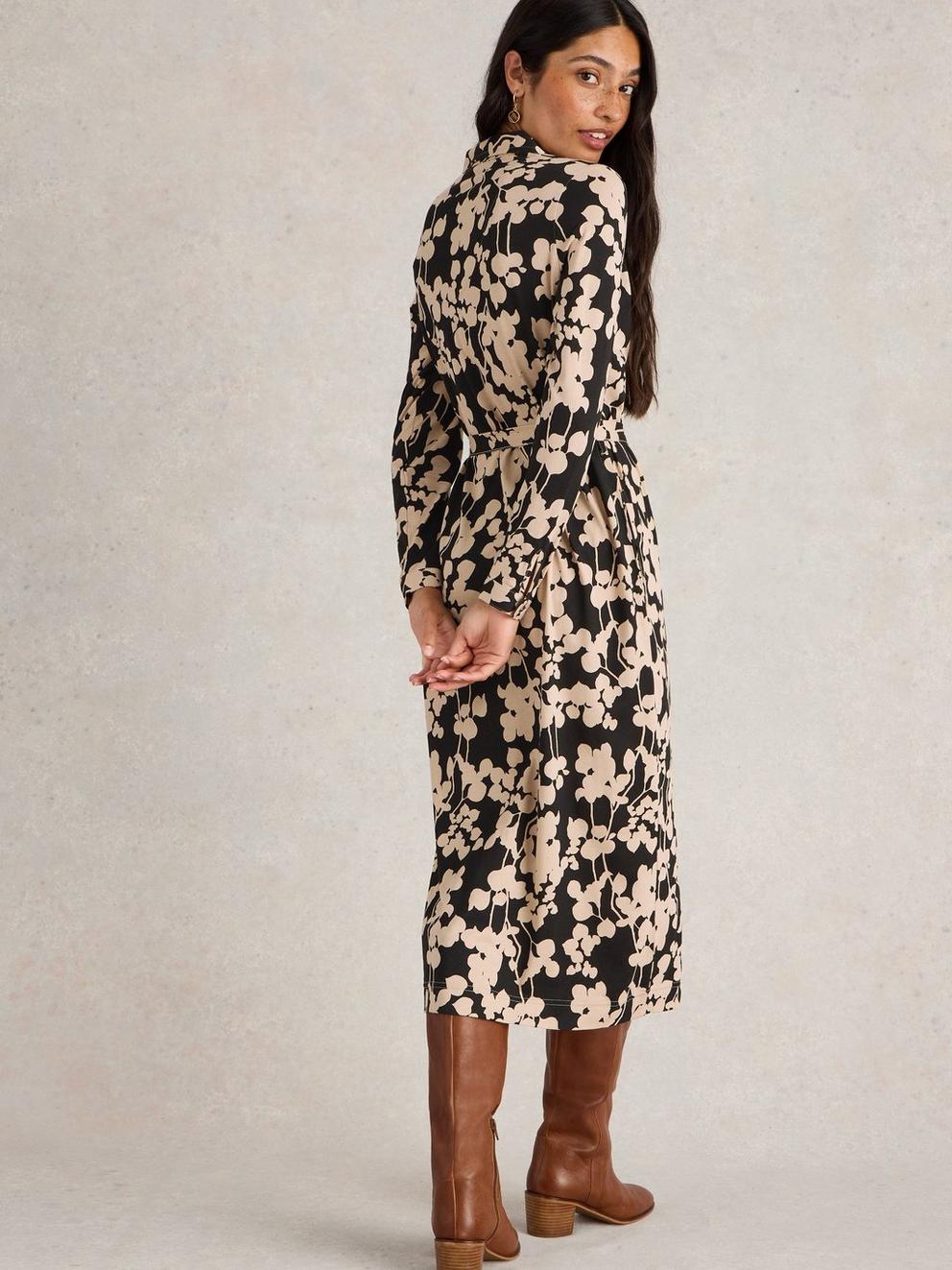 Annie Cotton Shirt Dress in BLK PR - MODEL BACK