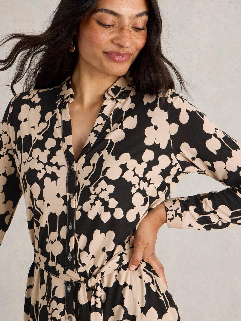 Annie Cotton Shirt Dress in BLK PR - MODEL DETAIL