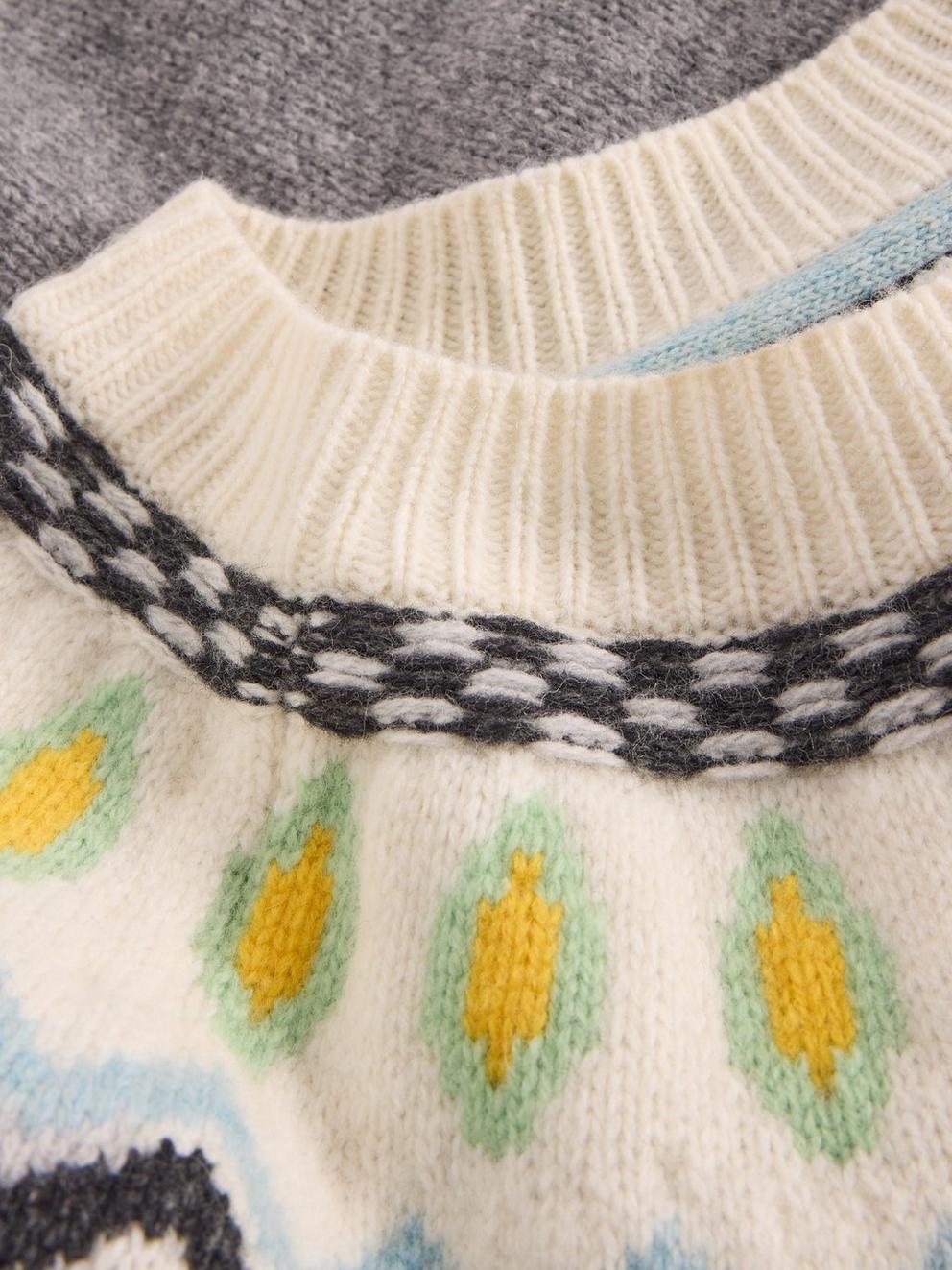 SUNSET FAIRISLE WOOL JUMPER in GREY MLT - FLAT DETAIL