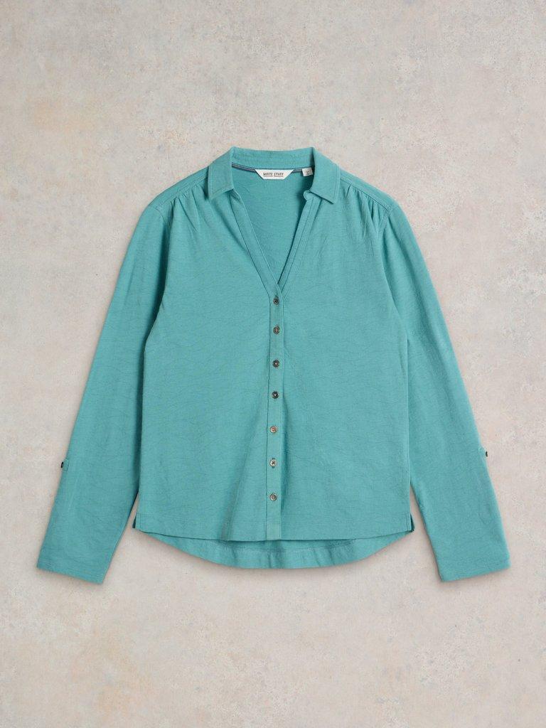 ANNIE TEXTURED SHIRT in MID TEAL - FLAT FRONT