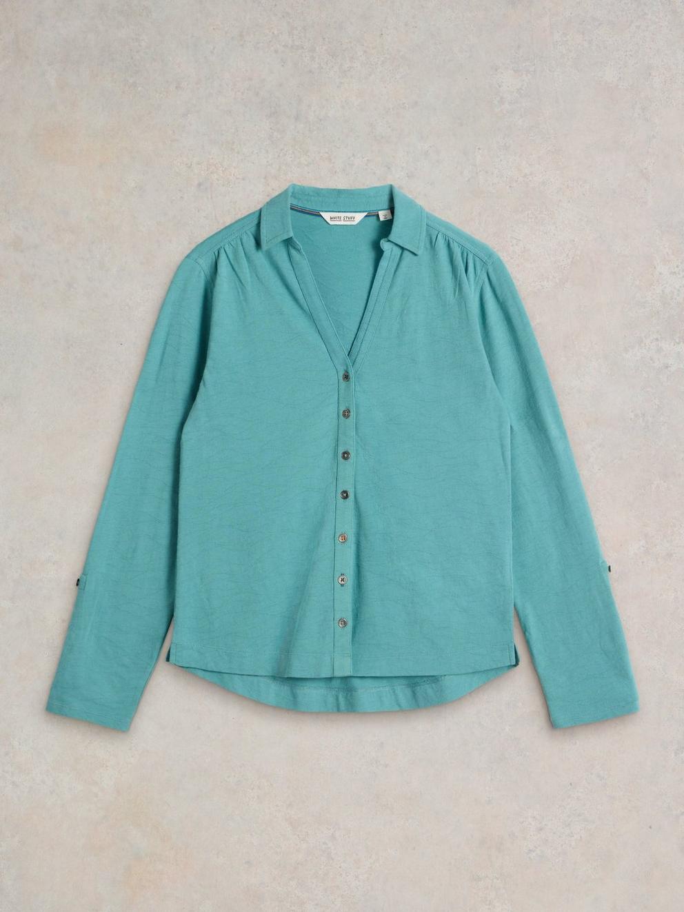 ANNIE TEXTURED SHIRT in MID TEAL - FLAT FRONT