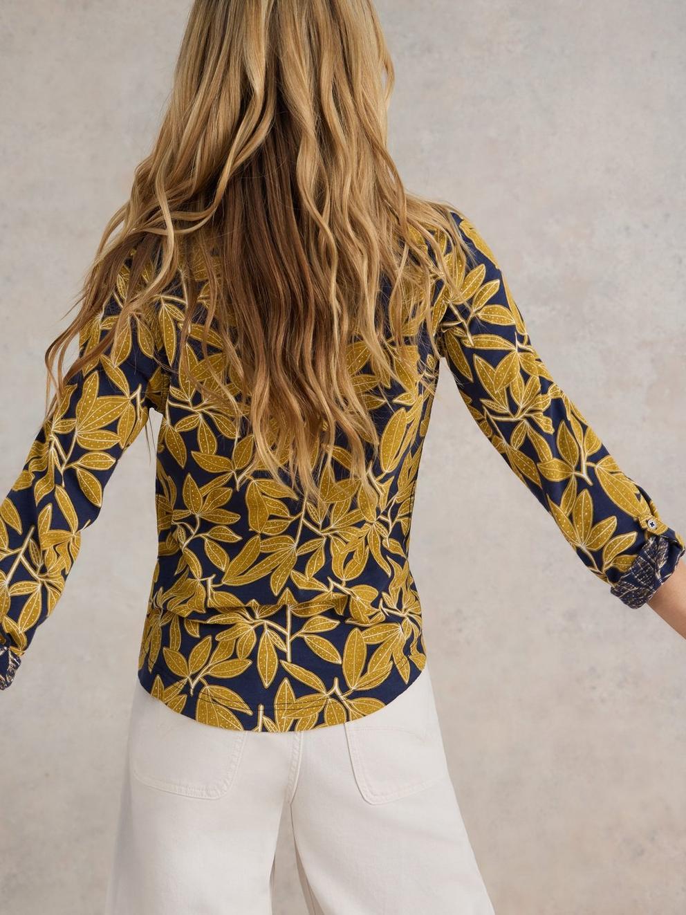 ANNIE LONG SLEEVE PRINTED SHIRT in NAVY PR - MODEL BACK