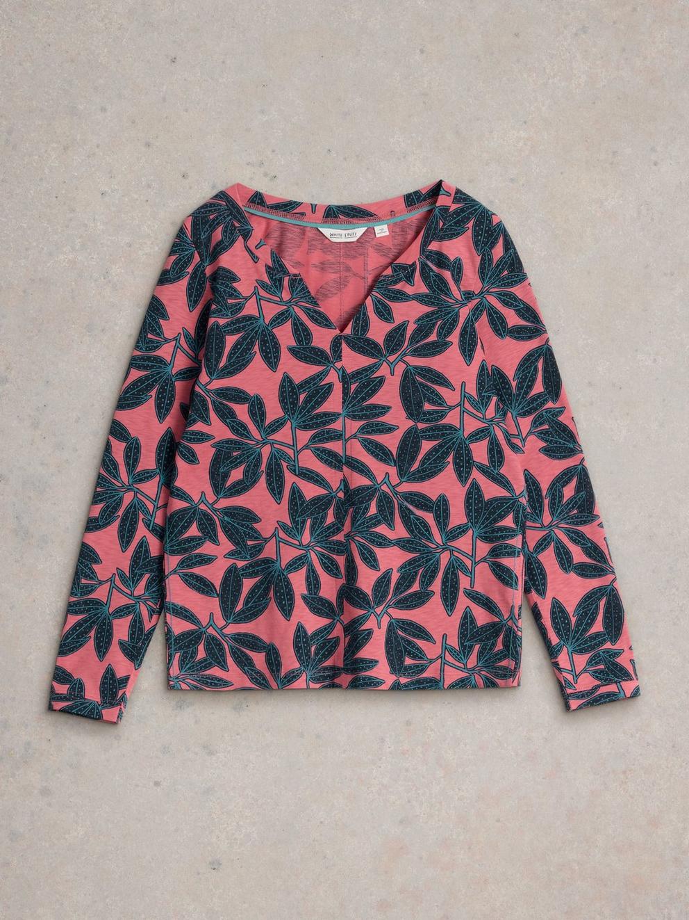 NELLY LONG SLEEVE TEE in CORAL PR - FLAT FRONT