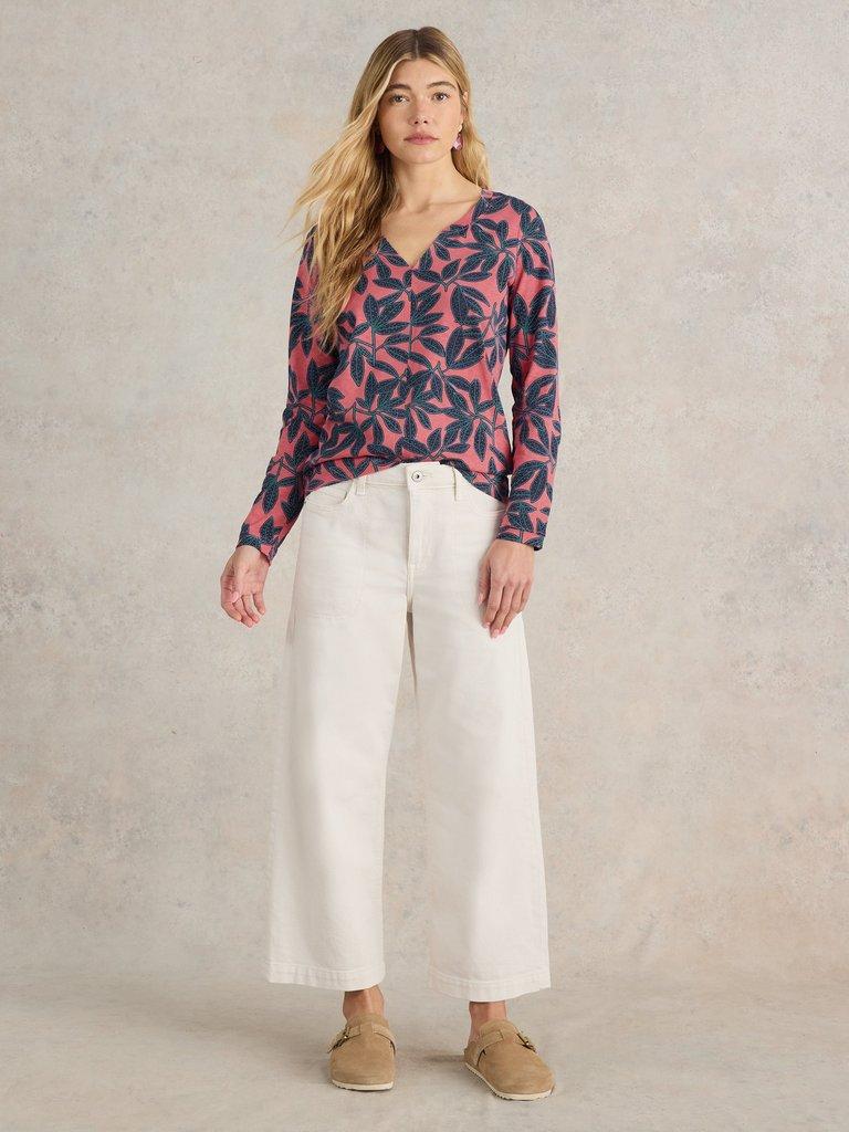 NELLY LONG SLEEVE TEE in CORAL PR - MODEL FRONT