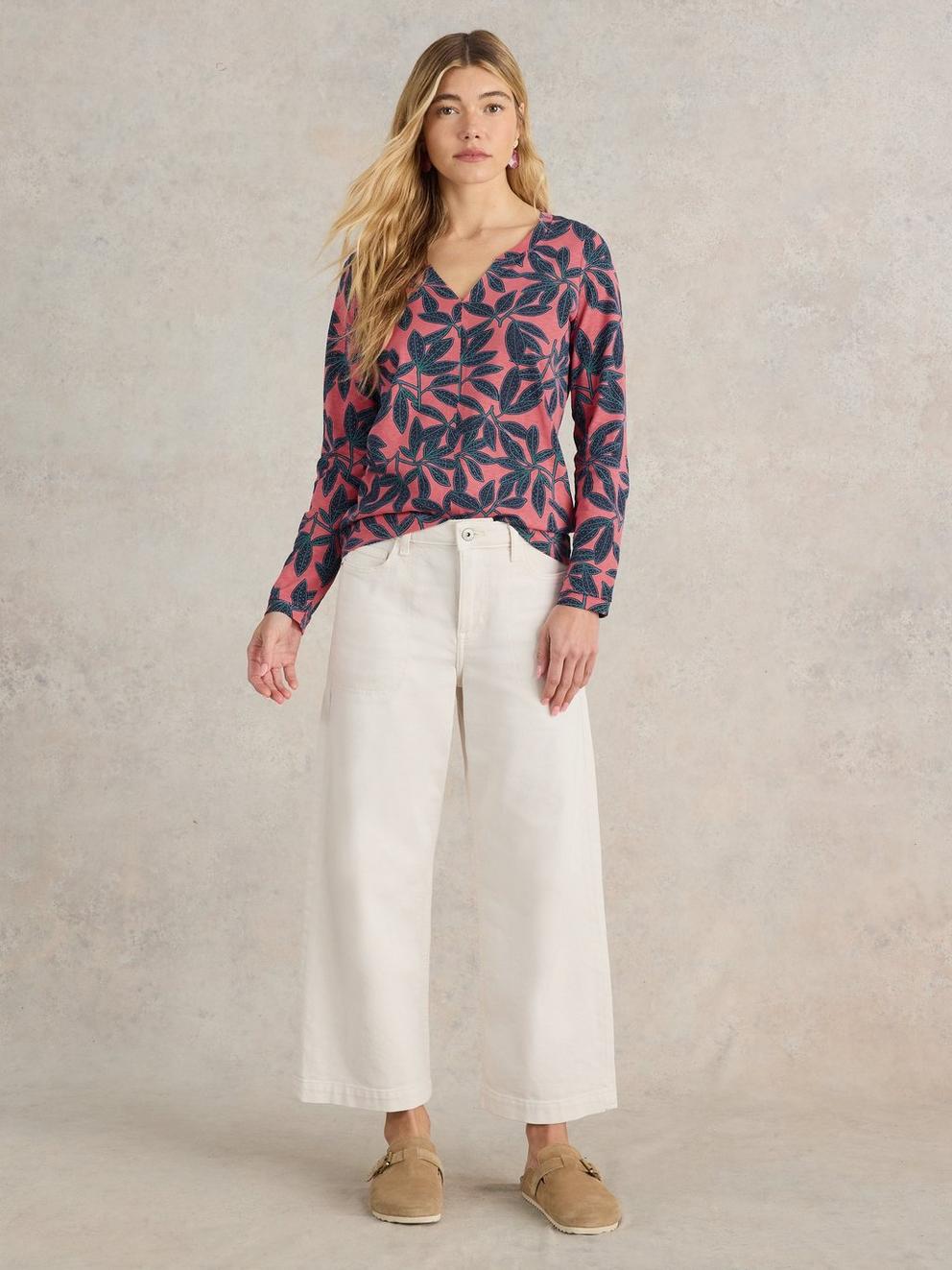NELLY LONG SLEEVE TEE in CORAL PR - MODEL FRONT