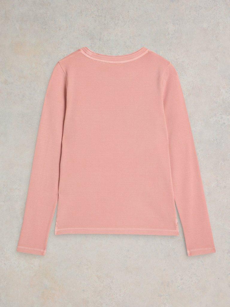 SADIE LONG SLEEVE RIB TEE in DUS PINK - FLAT BACK