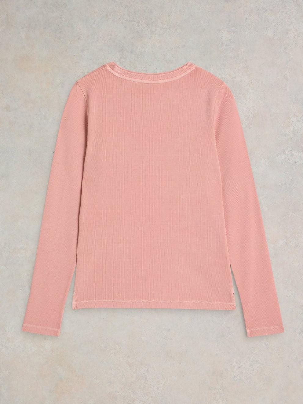 SADIE LONG SLEEVE RIB TEE in DUS PINK - FLAT BACK