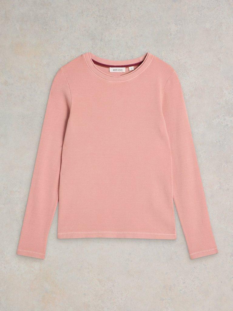 SADIE LONG SLEEVE RIB TEE in DUS PINK - FLAT FRONT