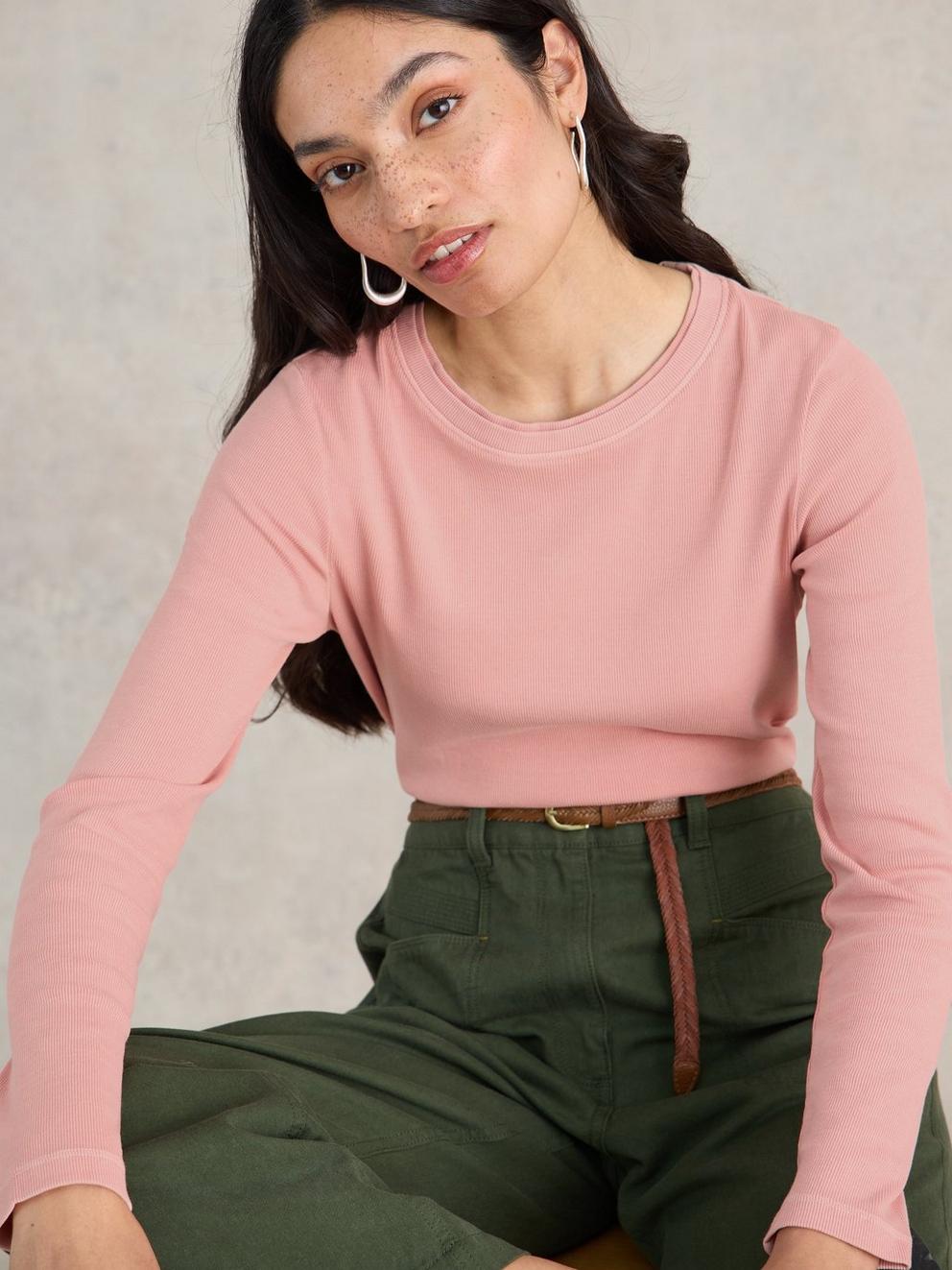 SADIE LONG SLEEVE RIB TEE in DUS PINK - LIFESTYLE