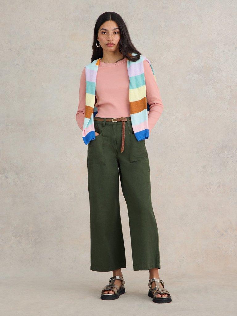 SADIE LONG SLEEVE RIB TEE in DUS PINK - MODEL FRONT