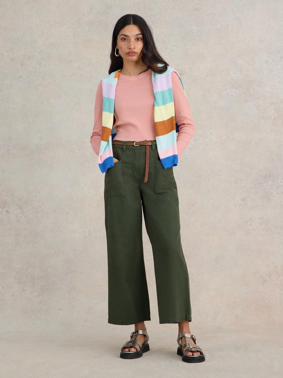 SADIE LONG SLEEVE RIB TEE in DUS PINK - MODEL FRONT