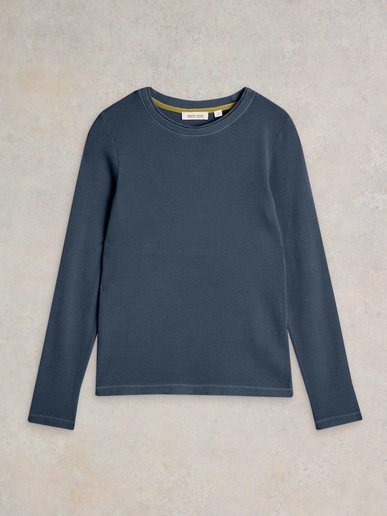 SADIE LONG SLEEVE RIB TEE in MID BLUE - FLAT FRONT