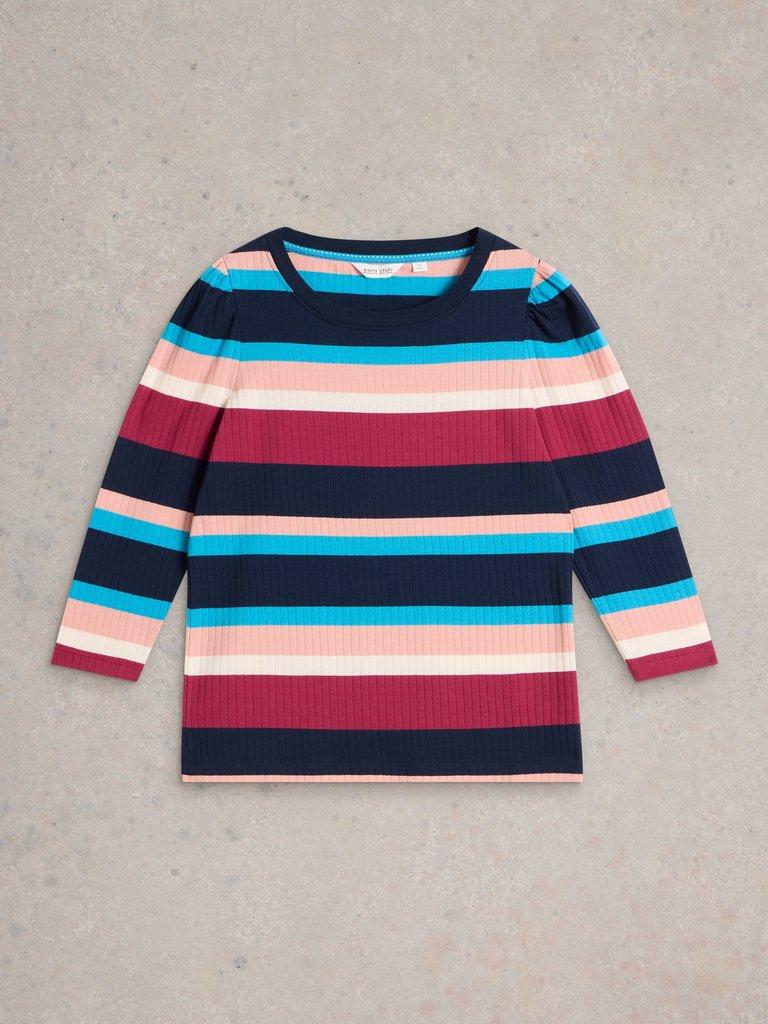 PUFF SLEEVE CREW NECK TEE in BLUE MLT - FLAT FRONT