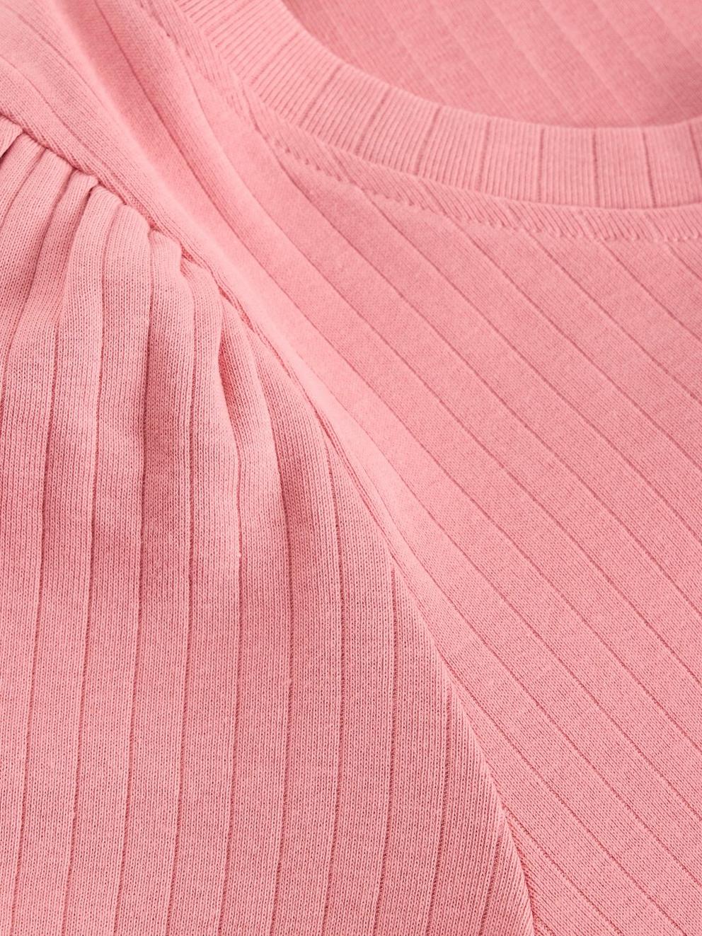 PUFF SLEEVE CREW NECK TEE in DUS PINK - FLAT DETAIL