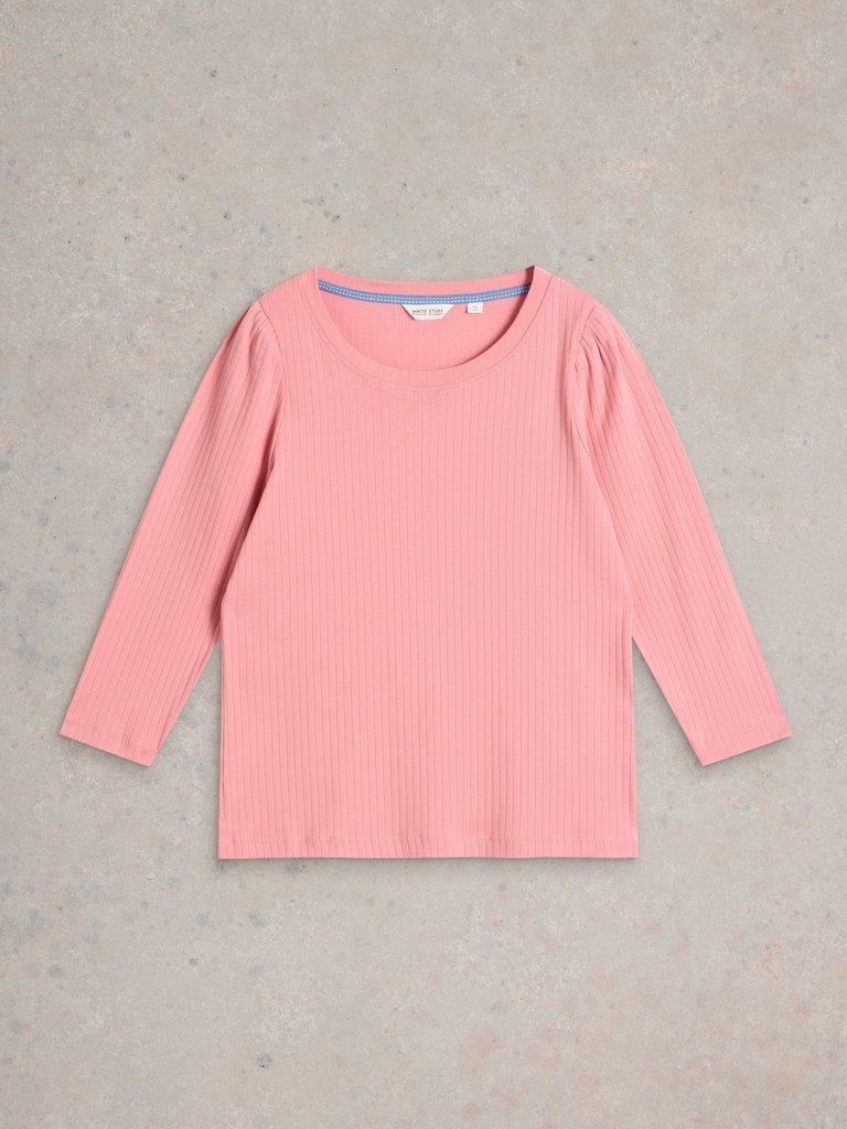 PUFF SLEEVE CREW NECK TEE in DUS PINK - FLAT FRONT