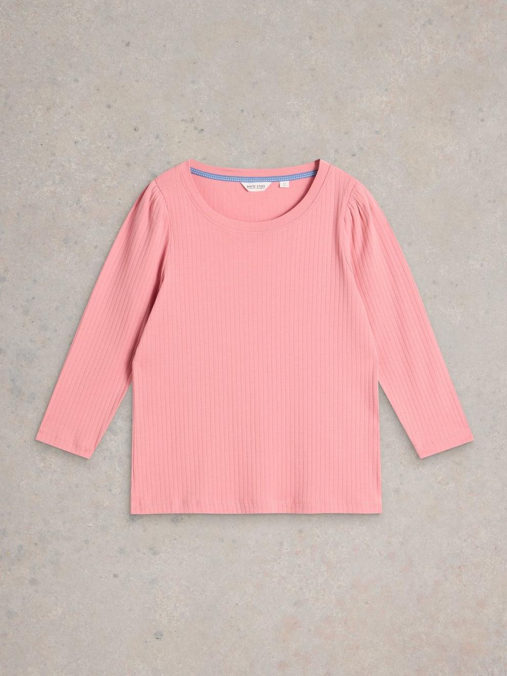 PUFF SLEEVE CREW NECK TEE in DUS PINK - FLAT FRONT