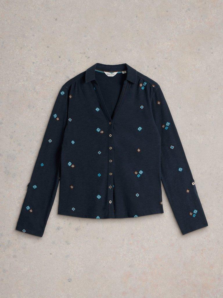 ANNIE EMBROIDERED COLLAR SHIRT in NAVY MULTI - FLAT FRONT